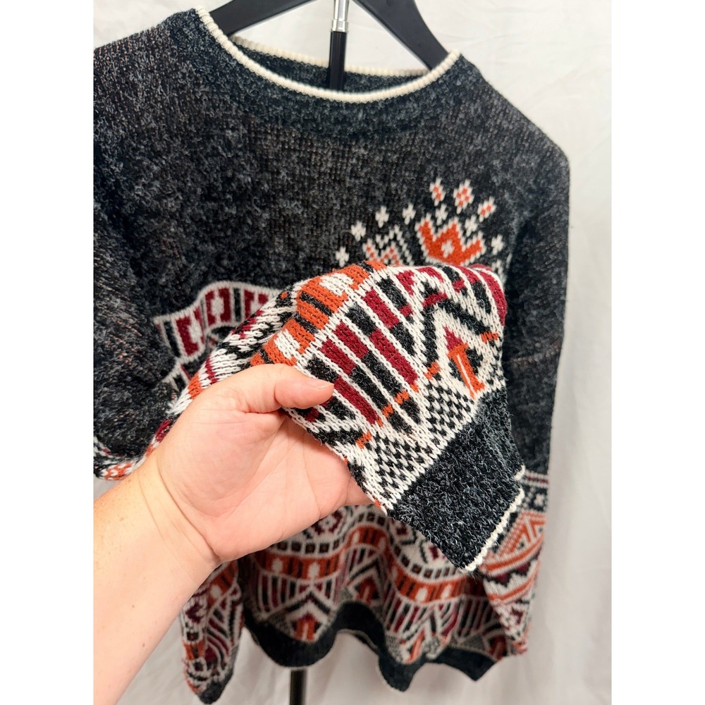 Vintage The Mens Store at Sears Southwestern Geometric Sweater XL Charcoal 80s - Picture 3 of 6